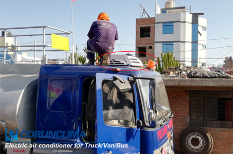 Corunclima full electric truck cab air conditione installed in Peru.